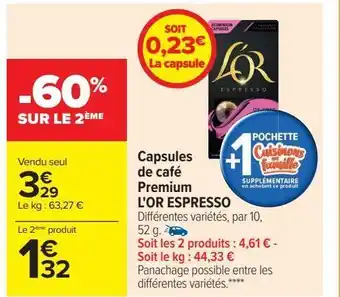 Carrefour Capsules de café premium l'or espresso offre