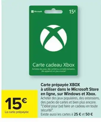 Carte prépayée xbox à utiliser dans le microsoft store en ligne, sur windows et xbox