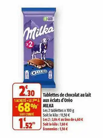 Coccinelle Supermarché Tablettes de chocolat au lait aux éclats d'oréo milka offre