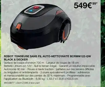 Costco Robot tondeuse sans fil auto-nettoyante bcrmw122-qw black & decker offre