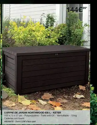 Costco Coffre de jardin northwood 630l - ketel offre