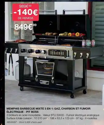 Costco Memphis barbecue mixte 3 en 1 : gaz, charbon et fumoir électrique - pti boss offre