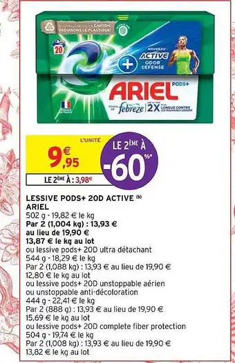 Intermarché Hyper Lessive pods+ 20d active ariel offre