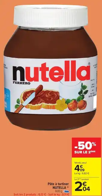 Carrefour Market Pâte à tartiner NUTELLA offre