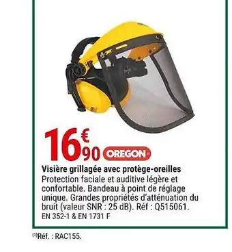 Visière grillagée avec protège-oreilles oregon