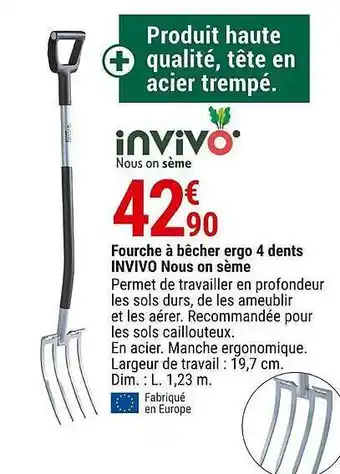 Gamm vert Fourche à bêcher ergo 4 dents invivo nous on sème offre