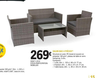 E.Leclerc Jardi Salon bas 4 pieces offre