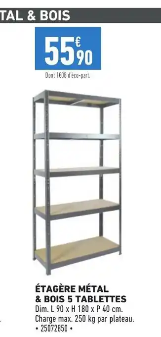 Brico Cash Étagère metal & bos 5 tablettes offre