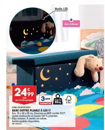 ALDI Banc coffre pliable à led home création kids offre