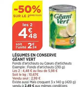 Bi1 Légumes en conserve géant vert offre
