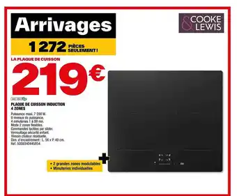 Brico Dépôt Plaque de cuisson induction 4 zones cooke & lewis offre