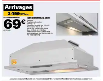 Brico Dépôt Hotte encastrable l. 60 cm offre
