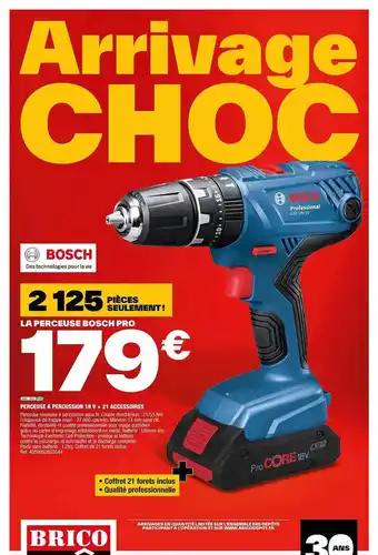 Brico Dépôt Perceuse à percussion 18v + 21 accessoires bosch offre