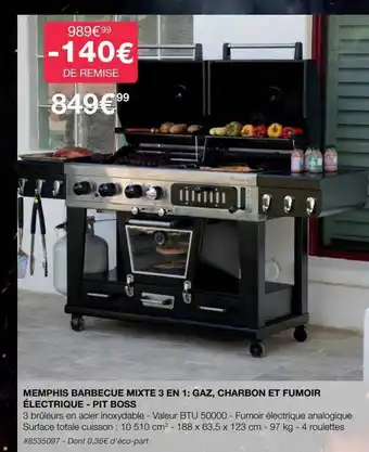 Costco Memphis barbecue mixte 3 en 1 : gaz, charbon et fumoir électrique - pit boss offre