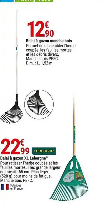 Gamm vert Balai à gazon manche bois, balai à gazon xl leborgne offre