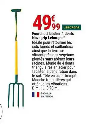 Gamm vert Fourche à bêcher 4 dents novagrip leborgne offre