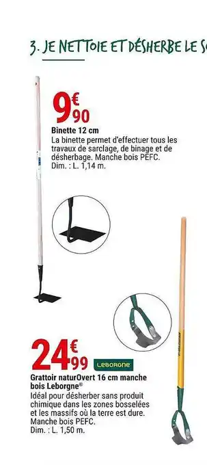 Gamm vert Binette 12 cm, grattoir naturovert 16 cm manche bois leborgne offre