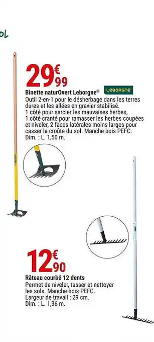 Binette naturovert leborgne, râteau courbé 12 dents