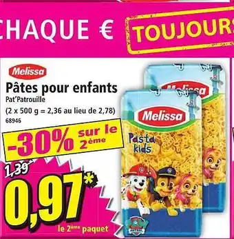 Norma Pâtes pour enfants pat'patrouille melissa offre