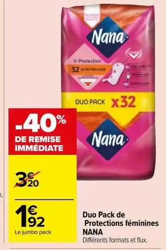 Carrefour Market Duo pack de protections féminines nana offre