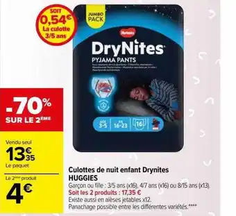 Carrefour Market Culottes de nuit enfant drynites huggies offre