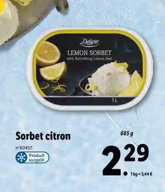 Lidl Sorbet citron deluxe offre