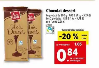 Lidl Chocolat dessert offre