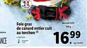 Lidl Foie gras de canard entier cuit au torchon deluxe offre