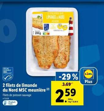 Lidl 2 filets de limande du nord msc meunière offre