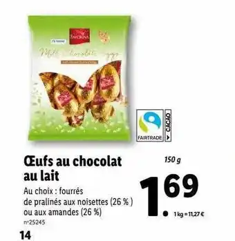 Lidl Œufs au chocolat au lait favorina offre