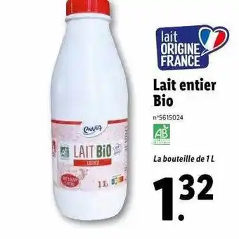Lidl Lait entier bio envia offre