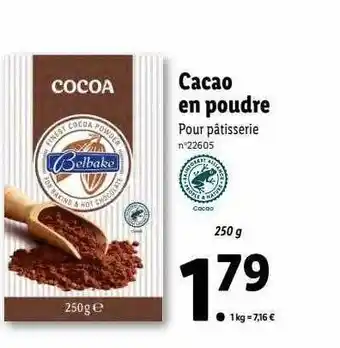 Lidl Cacao en poudre belbake offre