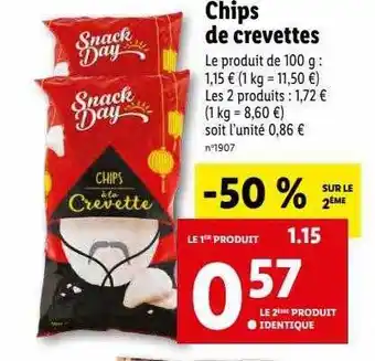 Lidl Chips de crevettes snack day offre