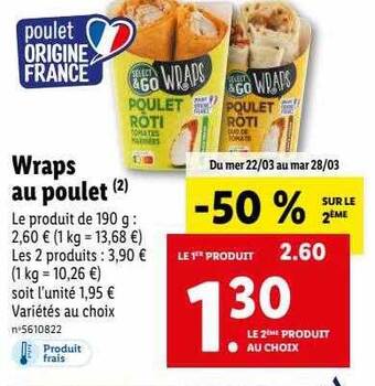 Lidl Wraps au poulet offre