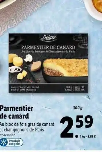 Lidl Parmentier de canard deluxe offre