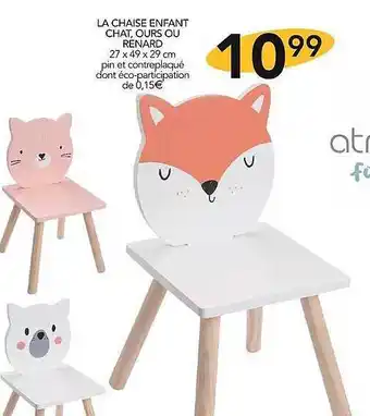 Stokomani La chaise enfant chat, ours ou renard offre