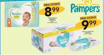 Les 35 couches premium protection, les 8 x 52 lingettes sensitive pampers