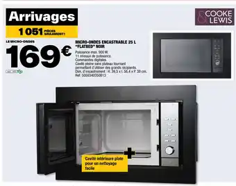 Brico Dépôt Micro-ondes encastrable 25 Flatbed noir offre