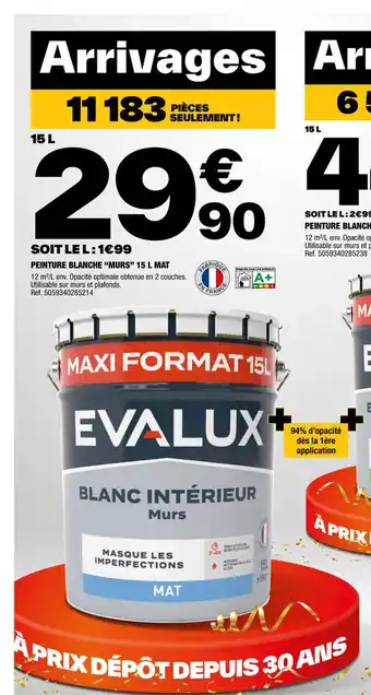 Brico Dépôt Peinture blanche murs 15L mat offre