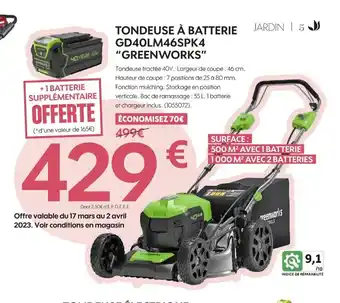 Truffaut Tondeuse a batterie GD40LM46SPK 4 Greenworks offre