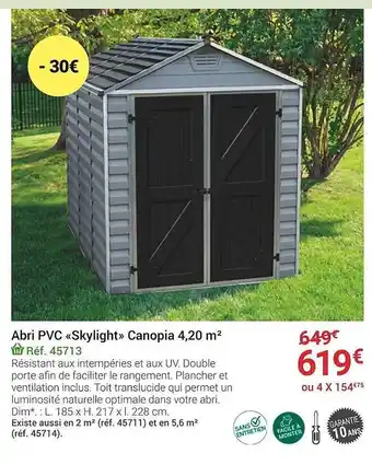 Gamm vert Abri pvc skylight canopia 4.20m2 offre
