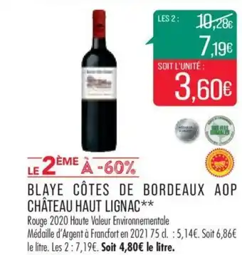 Match Blaye Côtes De Bordeaux AOP Château haut Lignac*** offre