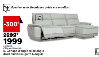 BUT Canapé D'Angle Relax Angle Droit Cuir/Tissu Givre Douglas offre