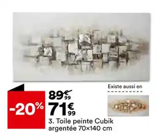 BUT Toile peinte cubik argentée 70x140 cm offre
