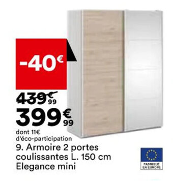 BUT Armoire 2 portes coulissantes L. 150 cm elegance mini offre