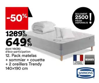 BUT Pack matelas + sommier + couette + 2 oreillers trendy 140x190 cm offre