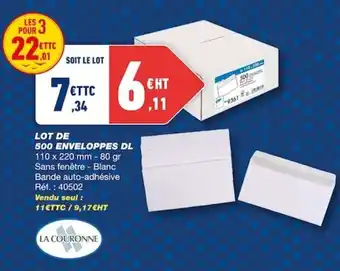 Bureau Vallée Lot de 500 enveloppes DL offre