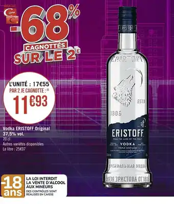 Casino Supermarchés Vodka ERISTOFF original 37,5% vol. offre