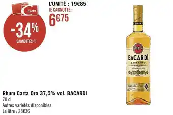 Casino Supermarchés Rhum carta oro 37,5% vol. BACARDI offre