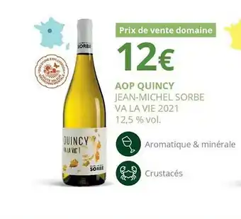 La Vignery Aop quincy jean-michel sorbe va la vie 2021 12,5% vol. offre